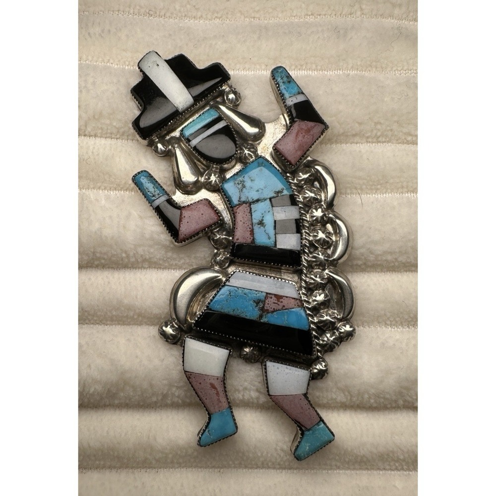 VTG Zuni RAINBOW DANCER KACHINA Native‎ American Turquoise Coral Onyx MOP Brooch